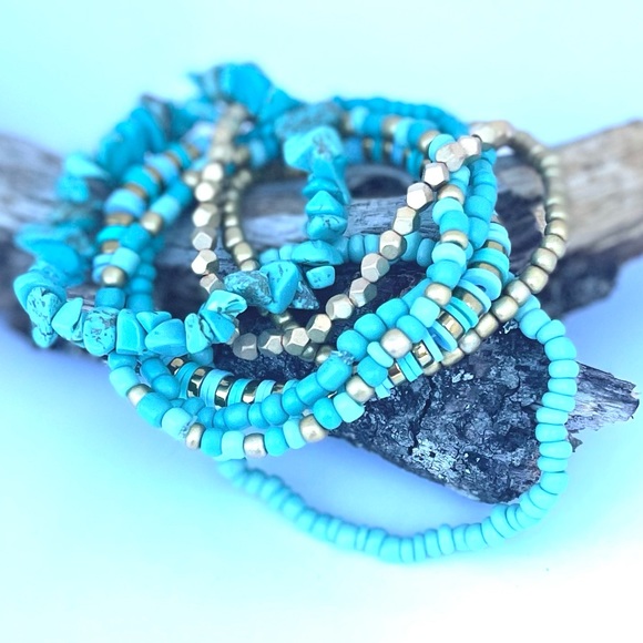 NWT “Boho Soul” Stackable Bracelet 7 Piece Set, Bundled Bracelets, Turquoise - Picture 2 of 4
